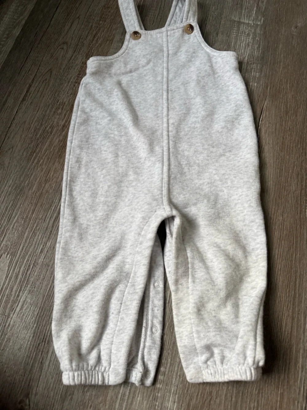 Old Navy Light Gray Fleece Pullover Overalls Soft Jumpsuit Size 12 - 18 Mo